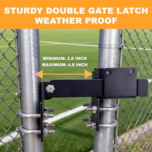 Chain Link Double Gate Latch, Steel Residential Strong Arm Double Gate Latch Chain Link Fence Gate with Convenient Padlock Holes for 1.375" Round Tube Door Frame Metal Door