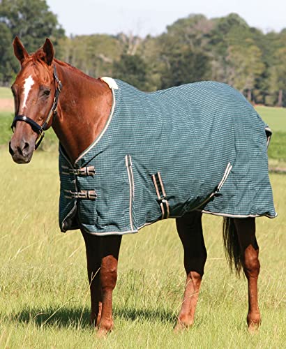Jeffers Equine Basic Canvas Horse Blanket, 75" – Water Resistant Turnout Blanket for Horses, Pony, Draft – Breathable, Adjustable Straps, Tail Flap, Shoulder Gussets, Barn Gear - Green Tan Check - size: 75 in