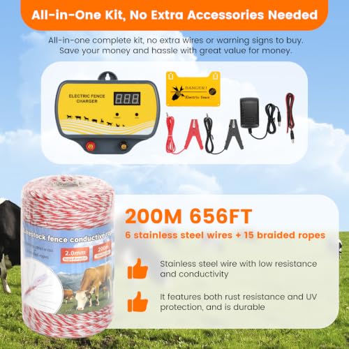 120‑Acre Electric Fence Charger, 12V 12KV 2J Pulse Generator