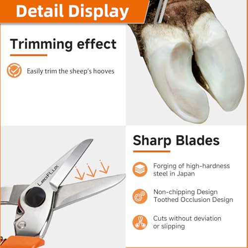 LeafLux 7-Inch Goat Hoof Trimmers Multi-Purpose – SK5 Carbon Steel Hoof Shears with Wrist Lanyard for Goat, Sheep, Alpacas Trimming & Tree Pruning, One-Hand Operation with Spare Spring Included|LFX140