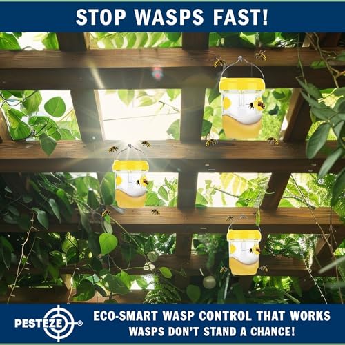 PESTEZE USA 2 Pack Reusable Solar Hanging Wasp Trap with LED Light [Yellow, 3.5×4.4 in] Attracts & Kills Wasps, Hornets, Yellow Jackets & Flying Insects Safely, Chemical-Free, Waterproof Outdoor Trap