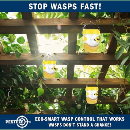 PESTEZE USA 2 Pack Reusable Solar Hanging Wasp Trap with LED Light [Yellow, 3.5×4.4 in] Attracts & Kills Wasps, Hornets, Yellow Jackets & Flying Insects Safely, Chemical-Free, Waterproof Outdoor Trap