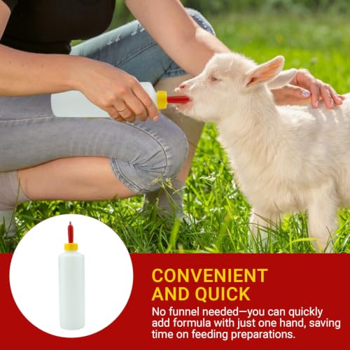 Lamb Feeding Bottle, 400 ML 5Pcs Animal Milk Feeder with 5 Pcs Replacement Nipples for Feeding Sheep Lamb