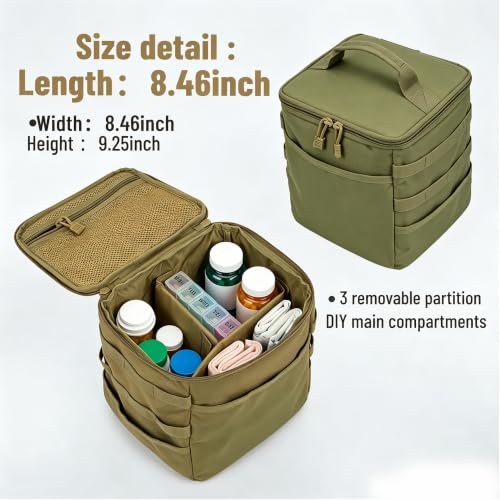 Travel Medicine Bag,Medication Pill Bottle Organizer Empty Case - color: Square Green