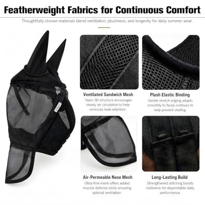 Horse Fly Mask with Ears and Nose Cover (M) - size: M