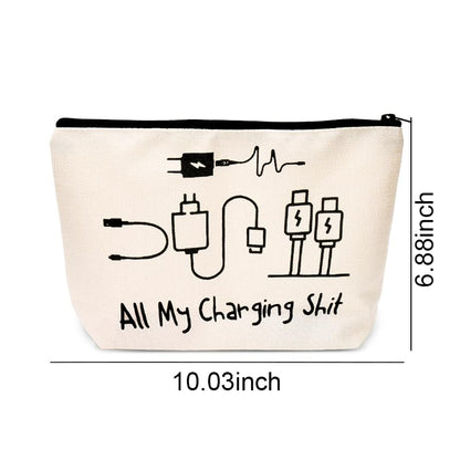 ShiQiao Spl Charging Cable Organiser Bag for Travel Backpack Accessories Funny Makeup Bag Gifts for Women Men Birthday Christmas Gift for Daughter Friend Charger Organiser with Zipper Toiletry Pouch - style: All My Charging2