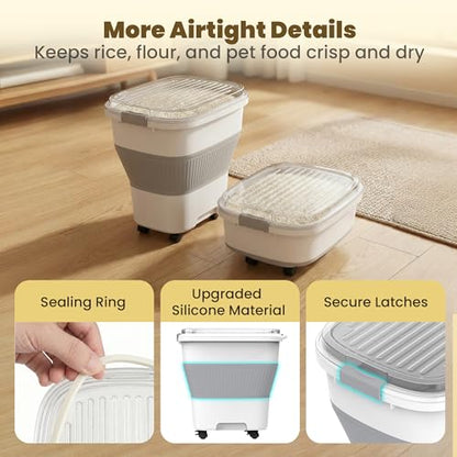 HOYTAMDAR 50Lbs Collapsible Rice Container,Airtight Food Storage container - color: Grey 50lbs