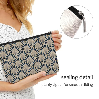 Peacock Fan Leaf Makeup Bag Blue Beige Cosmetic Bag - color: Multicolor 1606