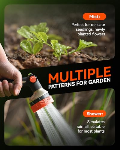 RAINPOINT Hose Sprayer Nozzle Heavy Duty - 8 Spray Patterns Garden Hose Nozzle with Adjustable Flow Control for Watering Plants, Washing Cars,Washing Pets, Thumb Control (Orange) - color: Orange