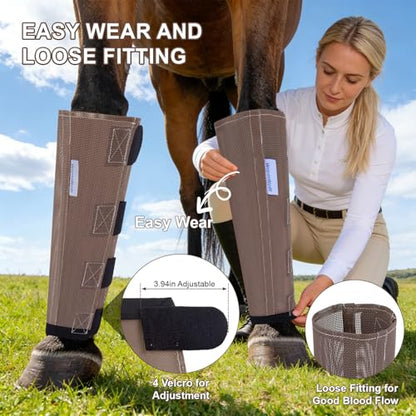Fly Boots for Horses Set of 4, Loose Fitting Mesh Horse Fly Boots Leggings, Reduce-Stomping Adjustable Equine Leg Wraps & Socks, Stay Up Not Sag, No Rub (Camel) - color: Camel