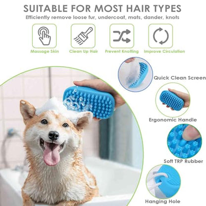 Dog Grooming Brush, Premium Soft Silicone Pet Bath Brushes, Rubber Massage Shampoo Soothing Comb Scrubber for Wet Dry Long Short Haired Dogs & Cats Massaging, Deshedding Shower