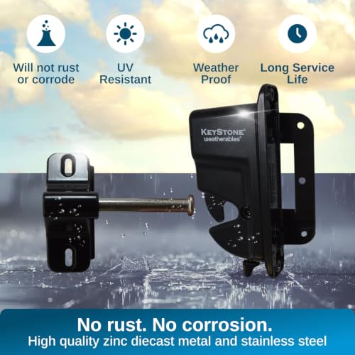 Weatherables Keystone Black Zinc Diecast Metal 1-Sided Key-Lockable Gate Latch – Heavy Duty Gate Latch with Self-Latching Gate Lock – Made for Installation on Metal, Wood & Vinyl Fences, Keyed Alike - style: 1-Side Metal