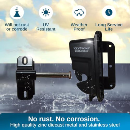 Weatherables Keystone Black Zinc Diecast Metal 1-Sided Key-Lockable Gate Latch – Heavy Duty Gate Latch with Self-Latching Gate Lock – Made for Installation on Metal, Wood & Vinyl Fences, Keyed Alike - style: 1-Side Metal
