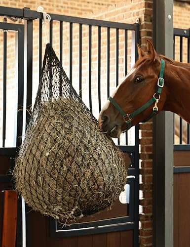 2-Pack 48’’ Length Hay Nets for Horses Slow Feed w/Drawstring Closure Hay Bags for Horses & Livestock-2.0" Black - size: 2.0"