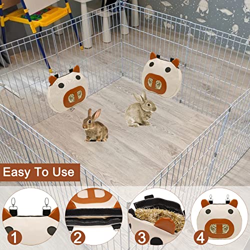 Rabbit Hay Feeder Bag with 2 Hanging Hooks for Small Animal Cage Mess Free | Guinea Pig Timothy Hay Dispenser Storage Mamger Large Less Waste for Bunny, Cute Shape Decor