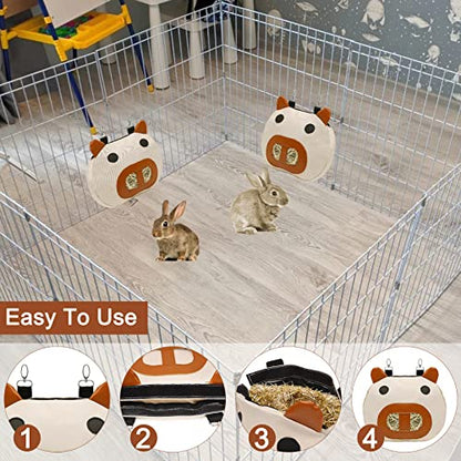 Rabbit Hay Feeder Bag with 2 Hanging Hooks for Small Animal Cage Mess Free | Guinea Pig Timothy Hay Dispenser Storage Mamger Large Less Waste for Bunny, Cute Shape Decor