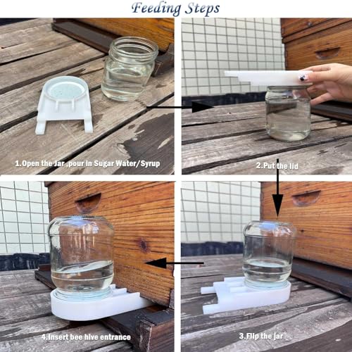 Bee Hive Feeder, White Entrance Feeder with Aluminum Lid, 4-Pack
