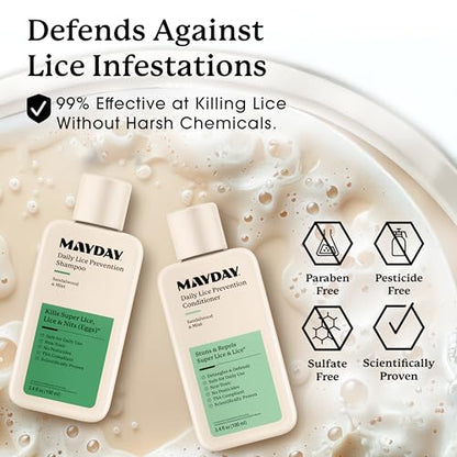 MAYDAY Daily Lice Routine, 3.4oz Shampoo & Conditioner, Sandalwood & Mint - style: Daily Bundle - Travel