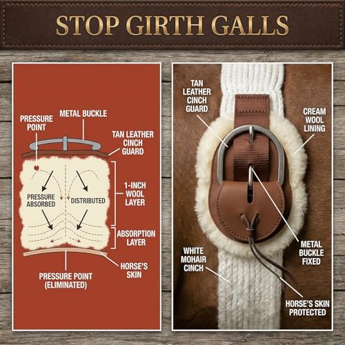 Mohair Cinch Buckle Guard for Horse Equine Strap Girth Buckle Guard Covers Leather Cinch End Protectors Cushioned Fleece Leather Horse for Western Mohair & English Girth