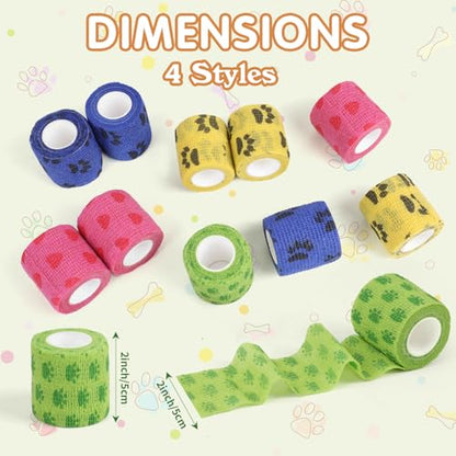 KIMOBER 12 Rolls Self Adhesive Pet Wrap Bandage Non-Woven Tape Vet Wrap Cohesive Bandages for Dogs Pet Animals Horse Cat Bird Animals,2 Inch x 5 Yards