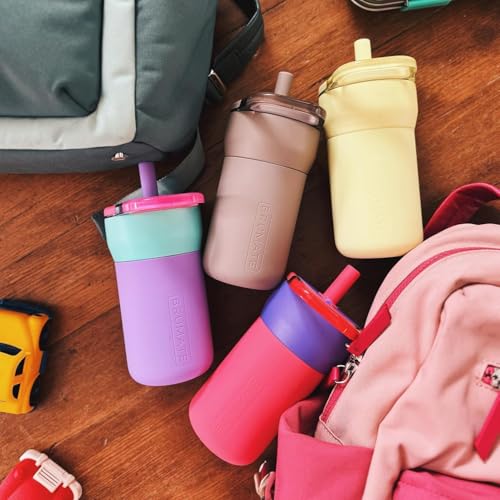BrüMate Leap 12oz 100% Leakproof Kids Tumbler with Handle & Silicone Soft Straw | Durable Drop Resistant Silicone Sleeve | Made of Insulated Stainless Steel | Cup Holder Friendly | (Java) - color: Java