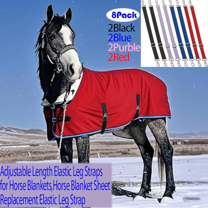 Premium Horse Blanket Sheet Leg Straps, Replacement Stretchy Belly Strap with Double Swivel Snaps, Adjustable Elastic Length from 24 to 42 Inch Winter Blanket 8 Pcs (Multi-Color) - color: Multi-color