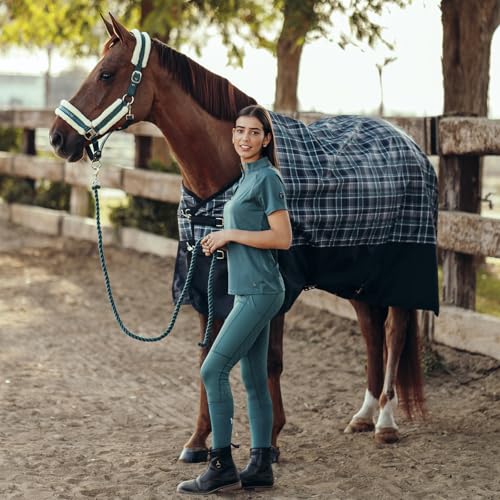 HORZE Nevada 1200D Lightweight Waterproof Horse Turnout Sheet with Fleece Lining (No Fill) - Dark Navy/Storm Green - 84 in
