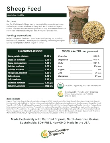 New Country Organics | Sheep Feed for Lactating Ewes and General Maintenance | Soy-Free | 13% Protein | Certified Organic and Non-GMO | 40 lbs Bag