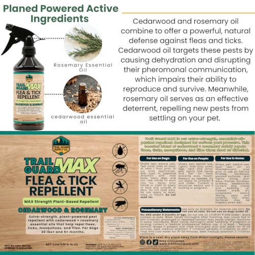 Trail Guard MAX - Natural Extra Strength Insect, Flea and Tick Spray for Dogs, People & Home (16oz MAX Strength, Cedarwood & Rosemary) - size: 16oz MAX Strength