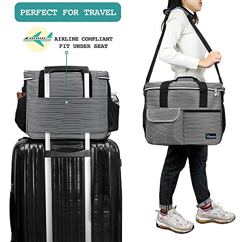 PetAmi Dog Travel Bag Organizer, Pet Supplies Tote, Stripe Black Medium - color: Stripe Black, size: Medium - 14.5"L x 8"W x 12.0"H