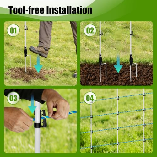 78 Inch / 6.5 Ft Fiberglass Electric Fence Posts, 32 Pack with Double Spikes & 160 Clips - Heavy Duty Farm Garden Livestock Fencing | Holds Wire/Tape/Rope - color: White, size: 78" 32 Posts-160 Clips