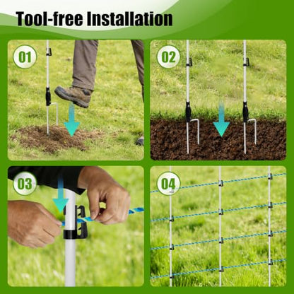 78 Inch / 6.5 Ft Fiberglass Electric Fence Posts, 32 Pack with Double Spikes & 160 Clips - Heavy Duty Farm Garden Livestock Fencing | Holds Wire/Tape/Rope - color: White, size: 78" 32 Posts-160 Clips