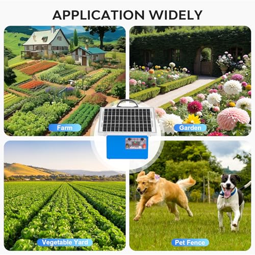 20 Miles Solar Electric Fence Charger,0.5 Joule Electric Fence Kit with 7.5W Solar Panel/7Ah Battery, IP65 Waterproof,Up to 9.5KV Output Portable Solar Fencer for Livestock Poultry