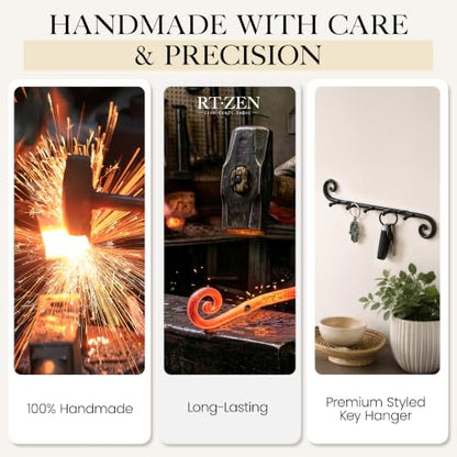 RTZEN Farmhouse Small Key Holder for Wall, Wrought Iron Wall Mount Rack - style: Classic