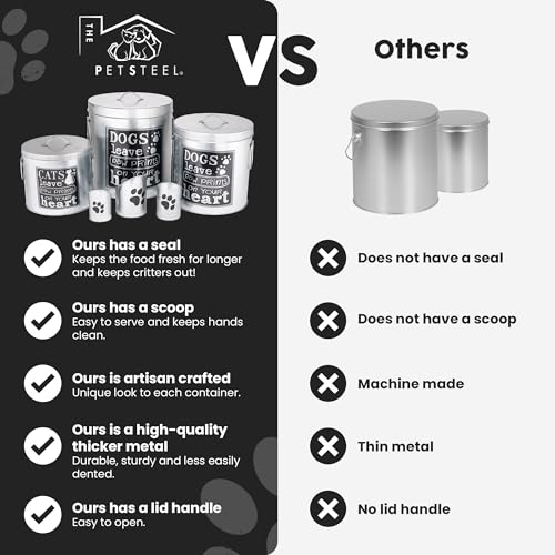 Silver Large Rustic Up to 50lb Pet Food Storage Container. Farmhouse and Rustic Look. Large Canister with Scoop. No More Plastic Containers