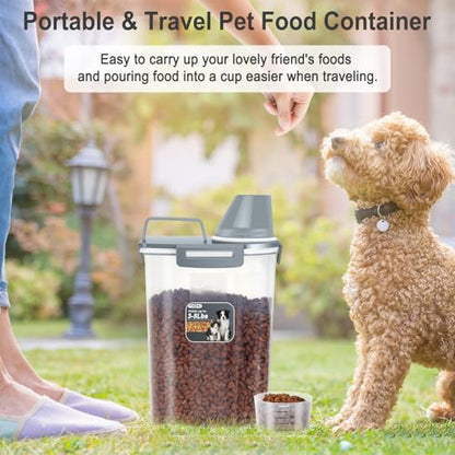 Dog Cat Food Storage Container with Cup (Dark Gray, 2.5L) - color: Dark Gray, size: 2.5L
