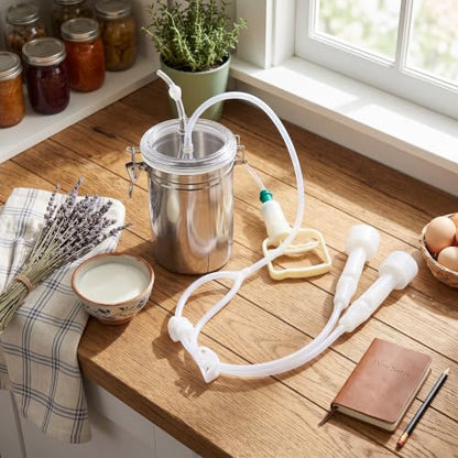 Manual Goat Milker, Suction Control, 2L Stainless Steel