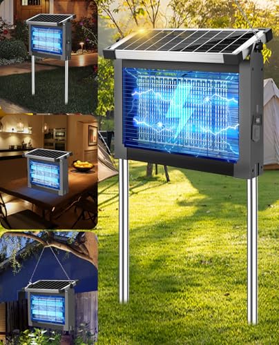 Solar Bug Zapper Outdoor, 4500V Mosquito Zapper Fly Traps Outdoor for Patio - color: Gray