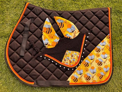 Honey Bee English Saddle Pad Set Numnah Horse Ear Bonnet Saddle Cloth Saddle Blanket Horse Riding Wears - size: COB