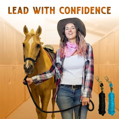 Prairie Horse Supply 10ft Poly Lead Rope With Brass Snap Link, Black - Heavy Duty Polypropylene, Soft Training Lead for Horses - Ideal for Equestrian Use