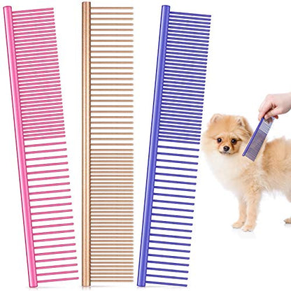 3 Pcs Stainless Steel Grooming Combs for Matted and Tangled Long Hair - Pet Guide Clippers for Dog and Cat - color: Gold,Violet,Pink