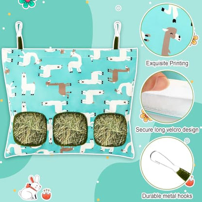 UPINS 2Pack Guinea Pig Hay Feeder Bag,Bunny Rabbit Cage Bag Hanging Holder - color: White Blue, size: 34 x 28 cm