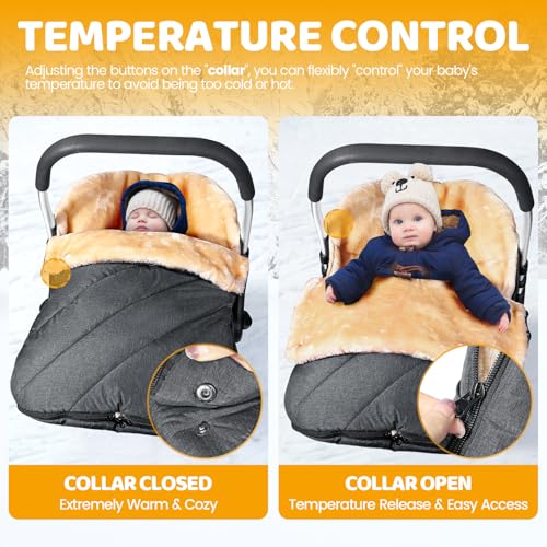 Orzbow Winter Car Seat Cover for Baby, Universal Fit, Berber Fleece, Gray | Car Seat Bunting Bag for Babies with Adjustable Zipper, Removable Car Seat & Stroller Footmuff to be Blanket - color: Faux Sheepskin Lining - Dark Gray