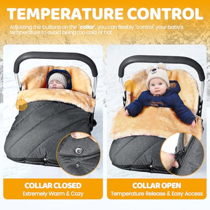 Orzbow Winter Car Seat Cover for Baby, Universal Fit, Berber Fleece, Gray | Car Seat Bunting Bag for Babies with Adjustable Zipper, Removable Car Seat & Stroller Footmuff to be Blanket - color: Faux Sheepskin Lining - Dark Gray