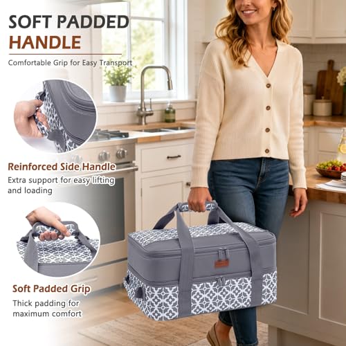 BAGSPRITE Double-Layer Insulated Casserole Carrier for 9" x 13" Baking Dish - color: Grey
