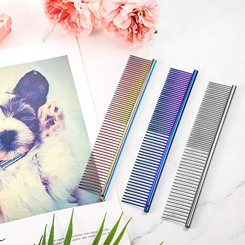 3 Pcs Stainless Steel Combs for Matted Hair - Grooming Clippers with Guide Combs for Removing Tangles and Knots in Long Haired Dogs and Cats - color: Multi-color