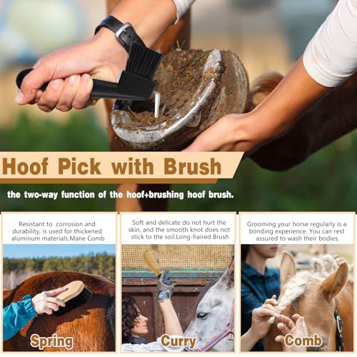 Abbylike 12 Pieces Horse Grooming Kit Equine Care Brushes, Black - color: Black