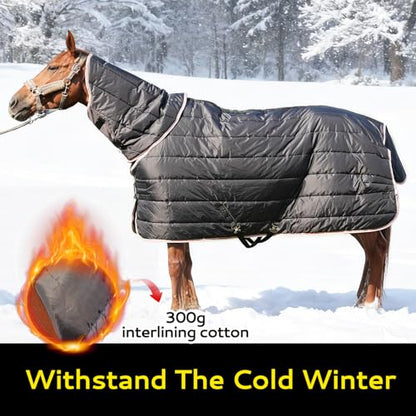 Equoray Horse Rug Fly Sheet Waterproof Rainproof Mosquito Repellent Warm Breathable Turnout Blanket for Horses Winter Use - Sizes, Black