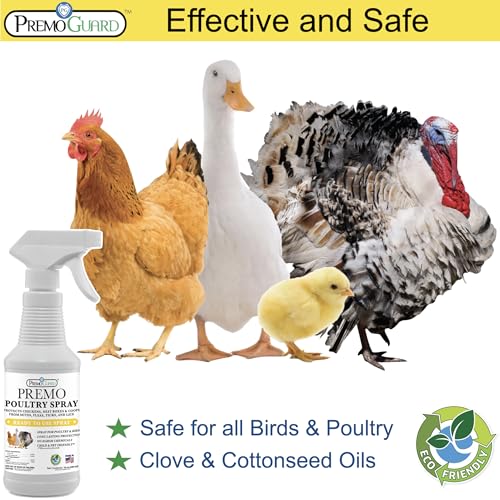Premo Guard Natural Poultry Spray – Kills Scaly Leg Mites, Fleas, & Lice | Chicken, Duck, Geese Pests, Spray Directly on Birds and Coops, Natural Plant Based Oils, Control & Prevention - size: 16 oz