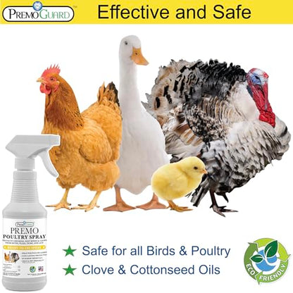Premo Guard Natural Poultry Spray – Kills Scaly Leg Mites, Fleas, & Lice | Chicken, Duck, Geese Pests, Spray Directly on Birds and Coops, Natural Plant Based Oils, Control & Prevention - size: 16 oz